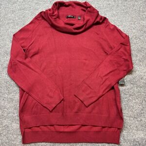 Cyrus Womens Large Red Heart Cowl‎ Neck Hi-Low Hem Pullover Sweater Soft Knit